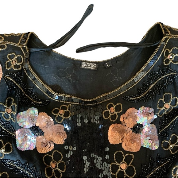 Vintage Beaded Sequin Silk Dress Size Large - Picture 8 of 16